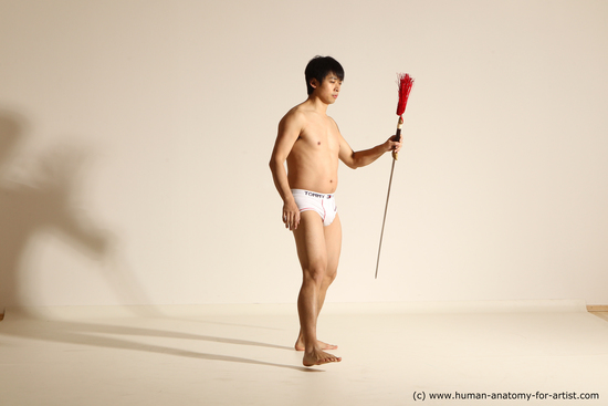 Underwear Fighting with sword Man Asian Athletic Short Black Dynamic poses Academic