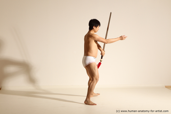 Underwear Fighting with sword Man Asian Athletic Short Black Dynamic poses Academic