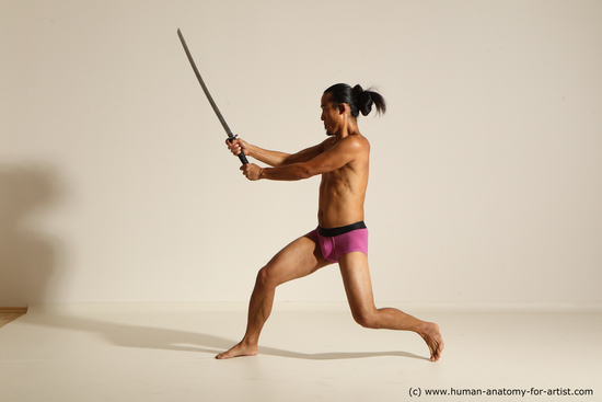 Underwear Fighting with sword Man Asian Athletic Long Black Standard Photoshoot Academic