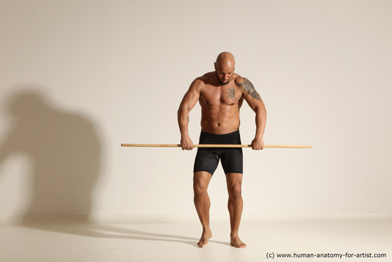 Underwear Man Black Muscular Bald Dancing Dynamic poses Academic