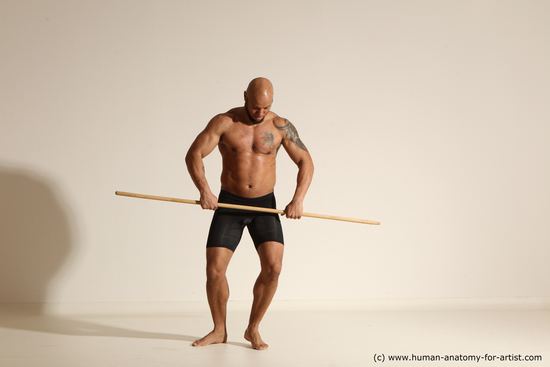 Underwear Man Black Muscular Bald Dancing Dynamic poses Academic