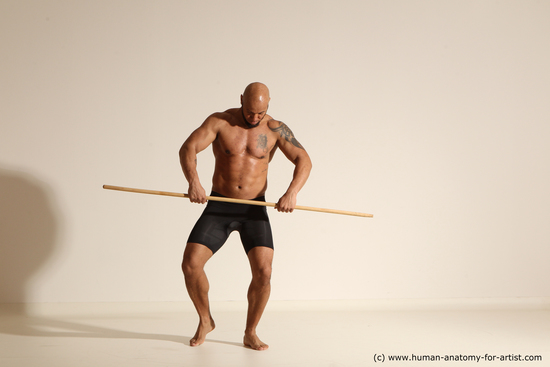 Underwear Man Black Muscular Bald Dancing Dynamic poses Academic