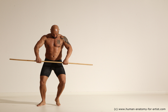 Underwear Man Black Muscular Bald Dancing Dynamic poses Academic