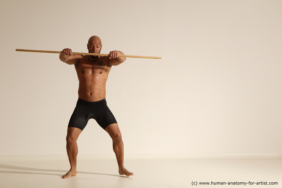 Underwear Man Black Muscular Bald Dancing Dynamic poses Academic