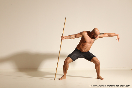 Underwear Man Black Muscular Bald Dancing Dynamic poses Academic