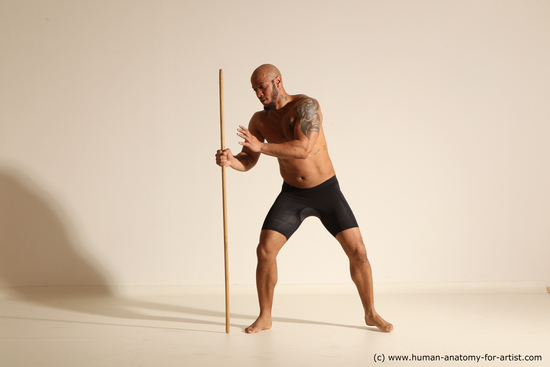 Underwear Man Black Muscular Bald Dancing Dynamic poses Academic