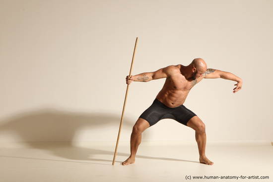 Underwear Man Black Muscular Bald Dancing Dynamic poses Academic