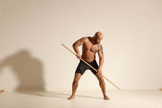 Underwear Man Black Muscular Bald Dancing Dynamic poses Academic