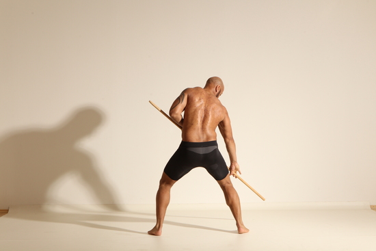 Underwear Man Black Muscular Bald Dancing Dynamic poses Academic