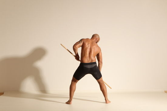 Underwear Man Black Muscular Bald Dancing Dynamic poses Academic