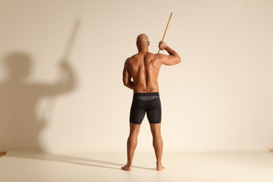 Underwear Man Black Muscular Bald Dancing Dynamic poses Academic