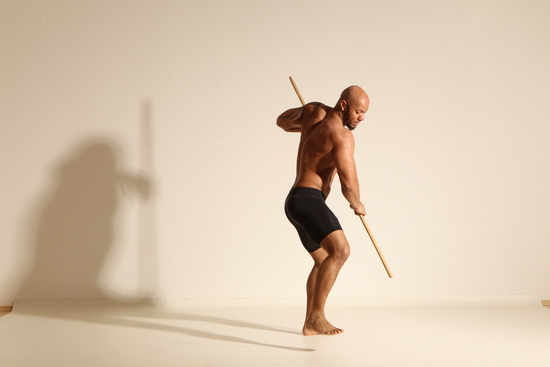 Underwear Man Black Muscular Bald Dancing Dynamic poses Academic