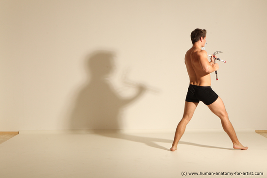 Underwear Fighting Man White Muscular Short Brown Dynamic poses Academic