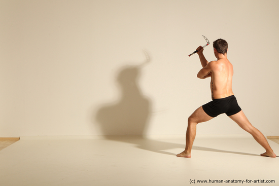 Underwear Fighting Man White Muscular Short Brown Dynamic poses Academic