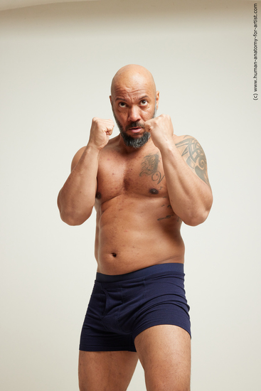 Underwear Fighting Man Black Moving poses Muscular Bald Dynamic poses Academic