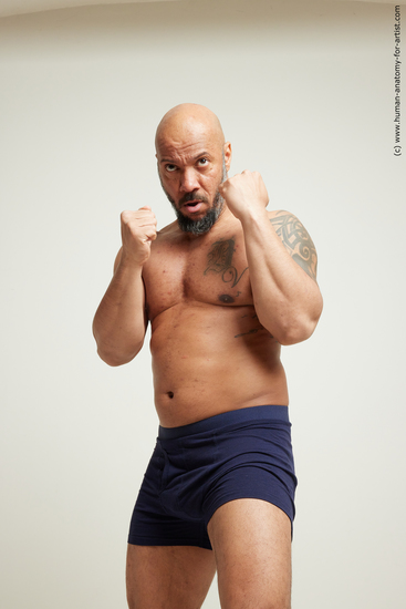 Underwear Fighting Man Black Moving poses Muscular Bald Dynamic poses Academic