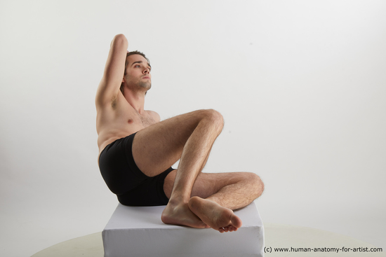 Underwear Man White Laying poses - ALL Slim Short Brown Laying poses - on side Standard Photoshoot Academic