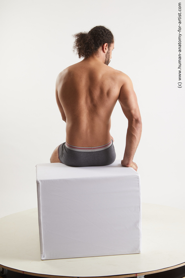 Underwear Man Black Sitting poses - simple Muscular Long Black Sitting poses - ALL Standard Photoshoot Academic