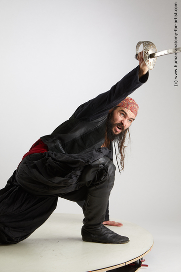 Fighting with sword Man White Kneeling poses - ALL Slim Long Brown Kneeling poses - on one knee Standard Photoshoot Academic