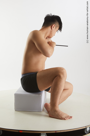 Underwear Man Asian Sitting poses - simple Slim Short Black Sitting poses - ALL Standard Photoshoot Academic