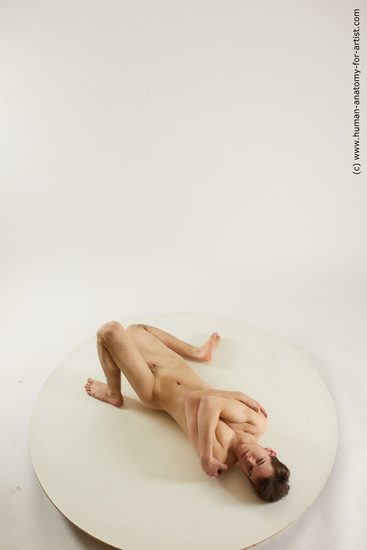 Nude Man White Laying poses - ALL Slim Short Brown Laying poses - on back Multi angles poses Realistic