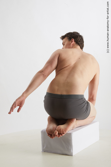 Underwear Man White Kneeling poses - ALL Slim Short Brown Kneeling poses - on both knees Standard Photoshoot Academic