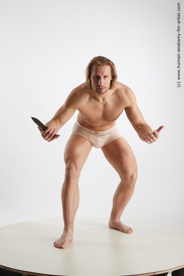 Underwear Fighting with knife Man White Standing poses - ALL Athletic Medium Blond Standing poses - bend over Standard Photoshoot Academic