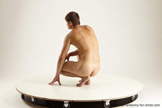 Nude Man White Kneeling poses - ALL Slim Short Brown Kneeling poses - on both knees Multi angles poses Realistic