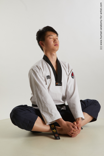 Sportswear Man Asian Sitting poses - simple Slim Short Black Sitting poses - ALL Standard Photoshoot Academic