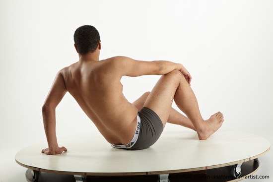 Nude Man Black Sitting poses - simple Slim Short Black Sitting poses - ALL Standard Photoshoot Realistic