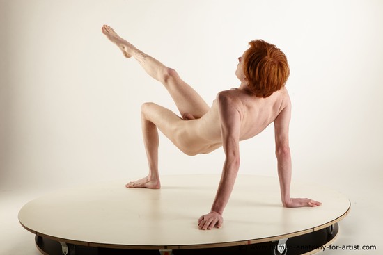 Nude Man White Laying poses - ALL Underweight Short Red Laying poses - on back Standard Photoshoot Realistic