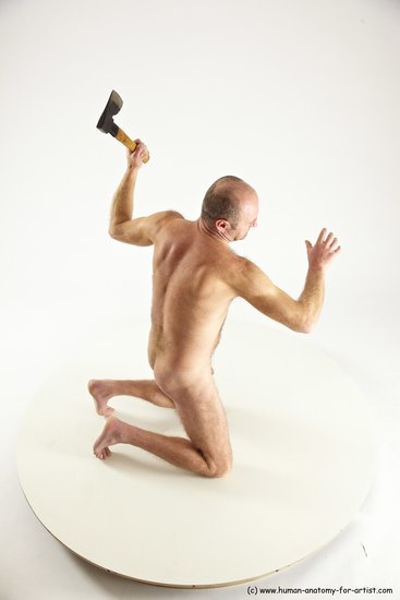 Nude Fighting with axe Man White Kneeling poses - ALL Average Short Grey Kneeling poses - on both knees Multi angles poses Realistic Fighting poses - ALL
