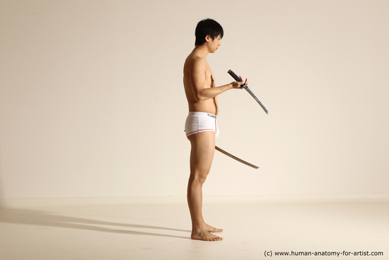 Underwear Fighting with sword Man Asian Standing poses - ALL Slim Short Black Dynamic poses Academic Fighting poses - ALL