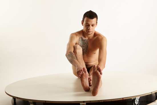 Nude Man White Sitting poses - simple Slim Short Brown Sitting poses - ALL Standard Photoshoot Realistic