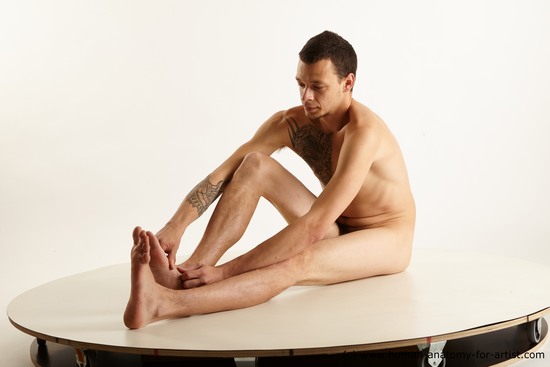 Nude Man White Sitting poses - simple Slim Short Brown Sitting poses - ALL Standard Photoshoot Realistic