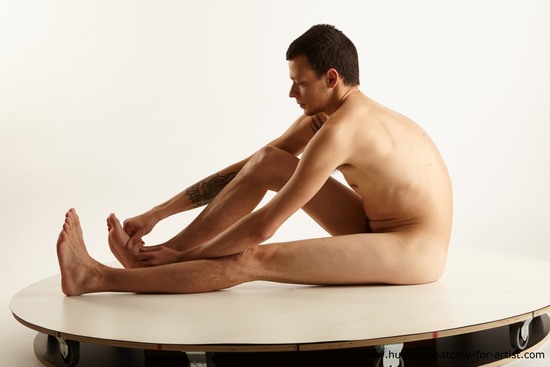 Nude Man White Sitting poses - simple Slim Short Brown Sitting poses - ALL Standard Photoshoot Realistic