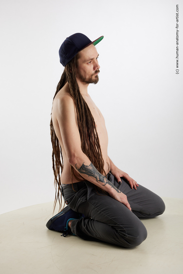 Casual Man White Kneeling poses - ALL Slim Brown Kneeling poses - on both knees Dreadlocks Standard Photoshoot Academic