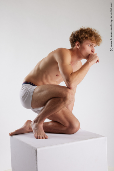 Underwear Man White Kneeling poses - ALL Athletic Medium Blond Kneeling poses - on one knee Standard Photoshoot Academic