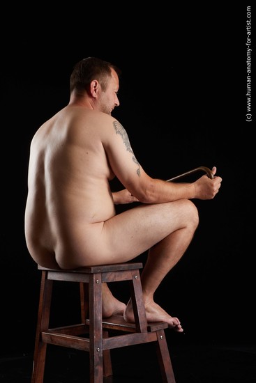 Nude Man White Sitting poses - simple Overweight Short Brown Sitting poses - ALL Standard Photoshoot Realistic