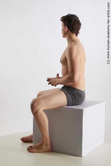 Underwear Man White Sitting poses - simple Slim Short Brown Sitting poses - ALL Standard Photoshoot Academic