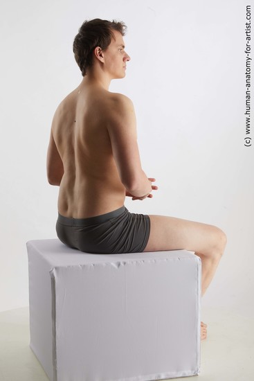 Underwear Man White Sitting poses - simple Slim Short Brown Sitting poses - ALL Standard Photoshoot Academic