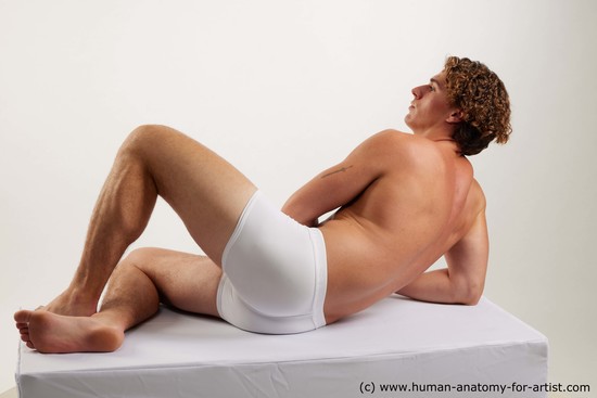 Underwear Man White Laying poses - ALL Athletic Medium Brown Laying poses - on side Standard Photoshoot Academic