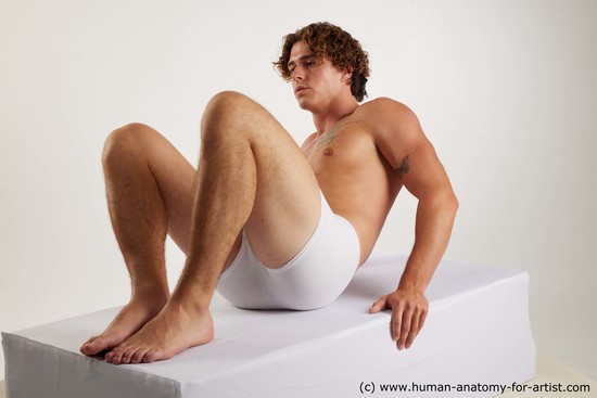 Underwear Man White Laying poses - ALL Slim Short Brown Laying poses - on side Standard Photoshoot Academic