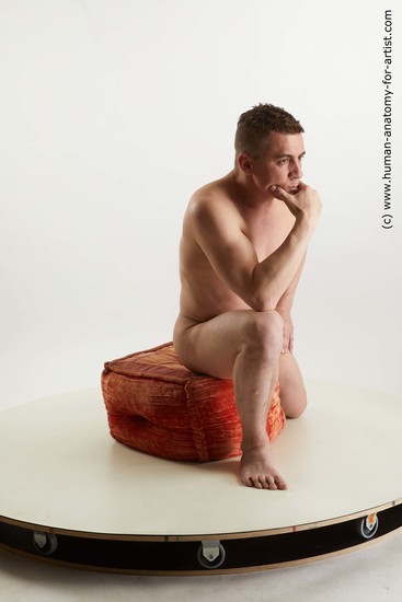 Nude Man White Sitting poses - simple Slim Short Brown Sitting poses - ALL Standard Photoshoot Realistic