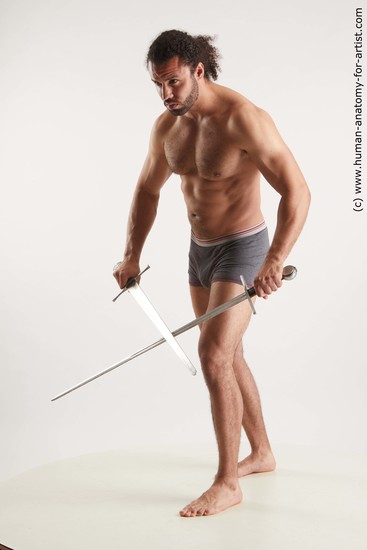 Underwear Fighting with sword Man Black Standing poses - ALL Muscular Long Black Standing poses - simple Standard Photoshoot Academic Fighting poses - ALL