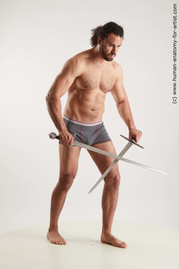 Underwear Fighting with sword Man Black Standing poses - ALL Muscular Long Black Standing poses - simple Standard Photoshoot Academic Fighting poses - ALL