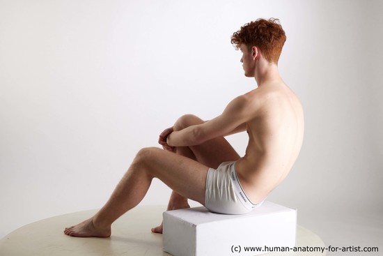 Underwear Man White Sitting poses - simple Slim Short Red Sitting poses - ALL Standard Photoshoot Academic