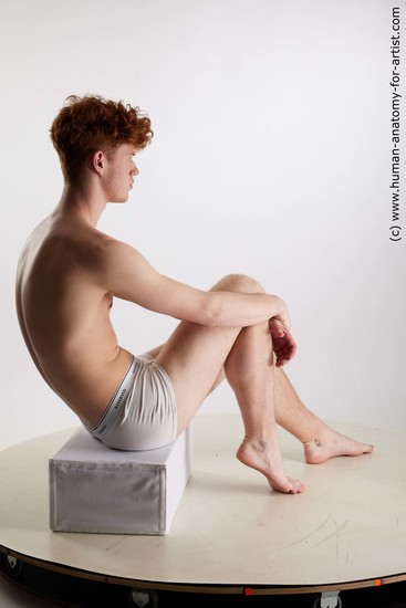 Underwear Man White Sitting poses - simple Slim Short Red Sitting poses - ALL Standard Photoshoot Academic