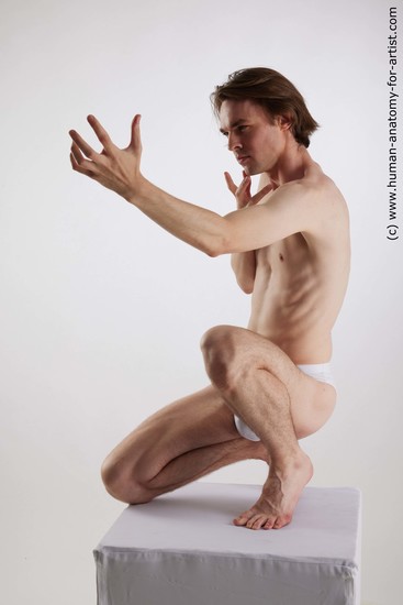 Underwear Man White Kneeling poses - ALL Slim Medium Brown Kneeling poses - on one knee Standard Photoshoot Academic