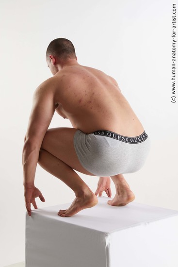 Underwear Man White Kneeling poses - ALL Muscular Short Brown Kneeling poses - on both knees Standard Photoshoot Academic